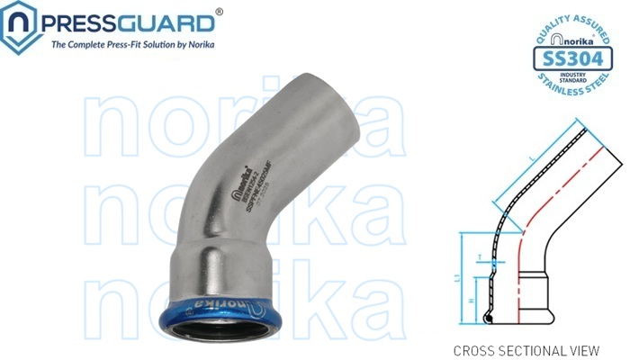 Norika SS304 Press Fit 45 Degree Elbow MXF M Profile BSEN1254-2