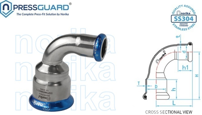 Norika SS304 Press Fit 90 Deg Reducing Elbow
