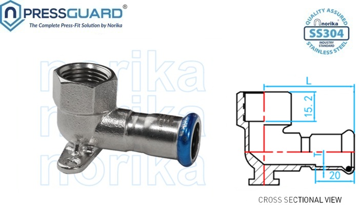 Norika SS304 Press Fit Wall Plate Elbow detail